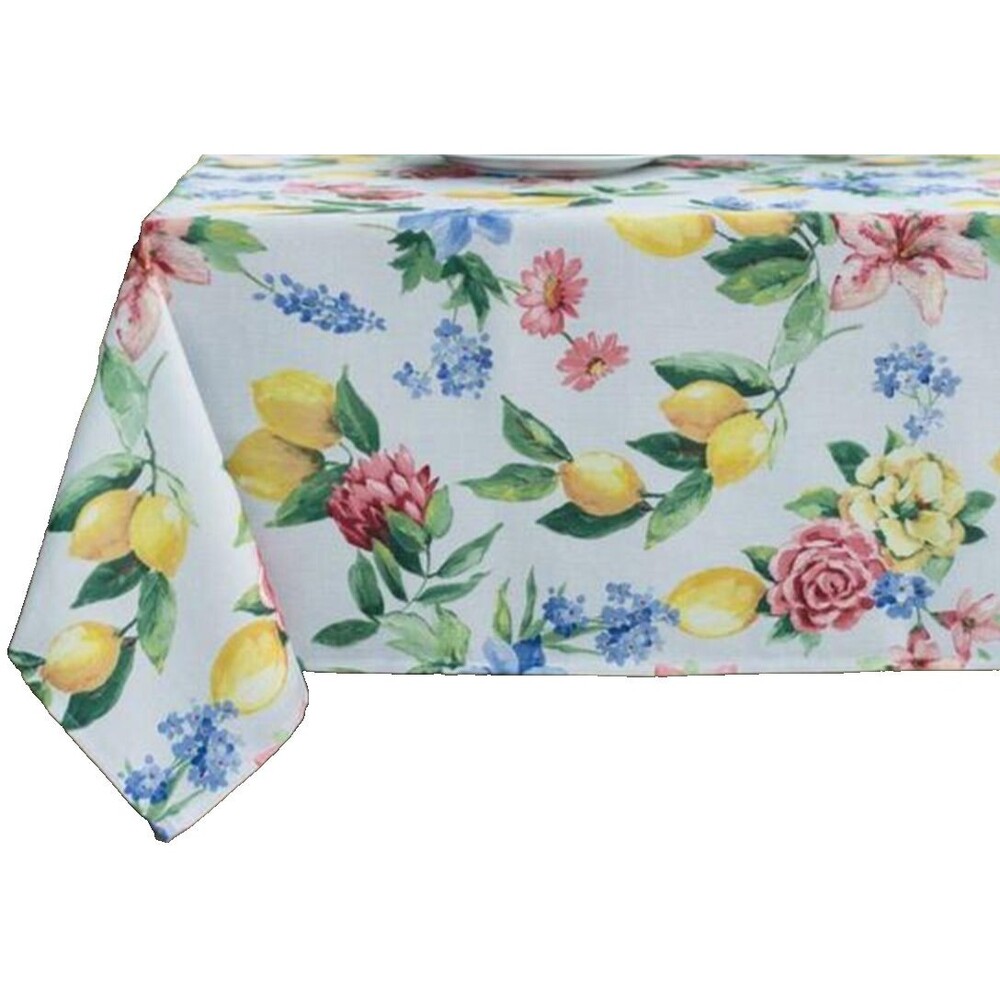 Fabric Tablecloth 60"x104" Oblong, CITRUS FRUITS LEMONS & FLOWERS BOUQUET, BM